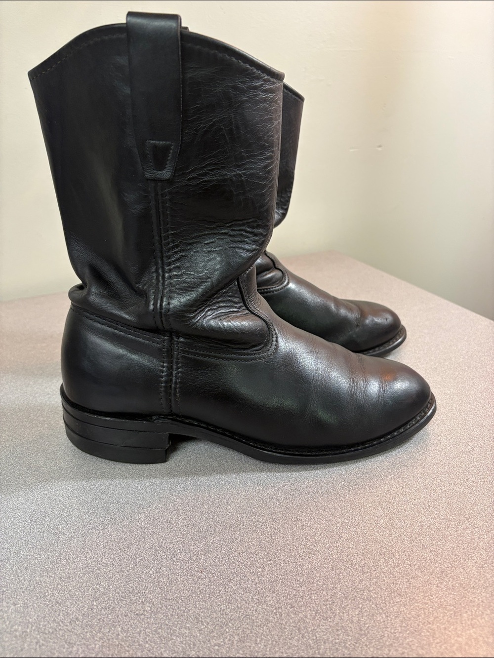 Roper/Western Style Men's Black Leather Pull-On Boots